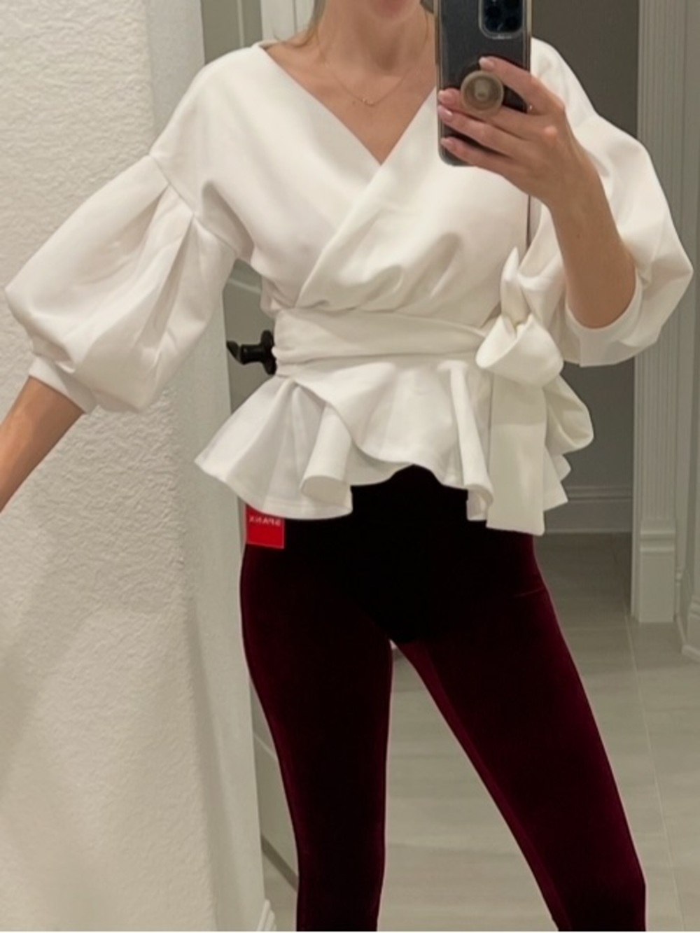 White Peplum Wrap Top